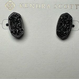 Kendra Scott Ellie Gunmetal Stud Earrings in Black Drusy NWOT